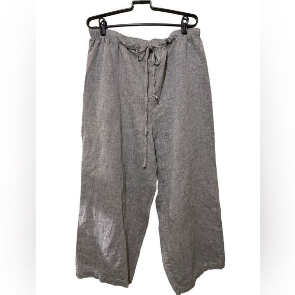 Hot Cotton SZ 2X Linen Blend Wide Leg Cropped Pants Elastic Tie Waist Langenlook - Picture 1 of 11